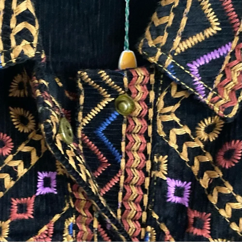 NEW RARE FARM Rio Embroidered Long Sleeve Jumpsuit Corduroy Floral Black $495 XL - Picture 10 of 16